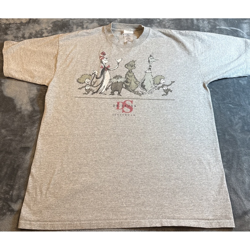 Vintage Dr Seuss T Shirt Men’s Size XL Gray The Grinch Lorax Cat In The Hat 1997